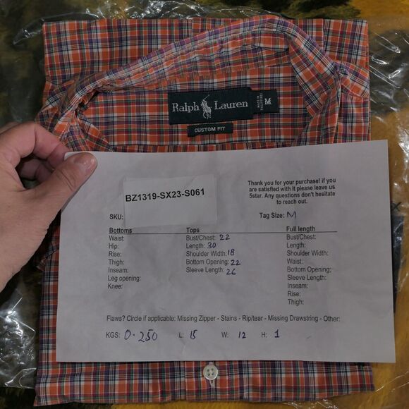 Ralph Lauren Sz M Custom Fit Men's Button Down Shirt Long Sleeve Orange Plaid - Picture 7 of 7